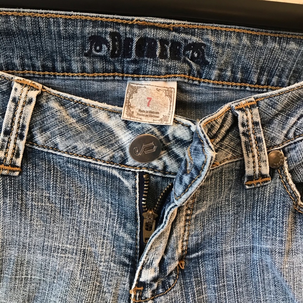 Decree Distressed Etched Acid Washed Skinny Jeans Size 7 Low Rise Denim Blue - Picture 3 of 7
